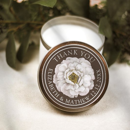 Donkerbruine bloemige trouw- dank je sticker