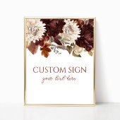 Donkerbruine Bourgogne Bloemen Custom Party Sign Poster