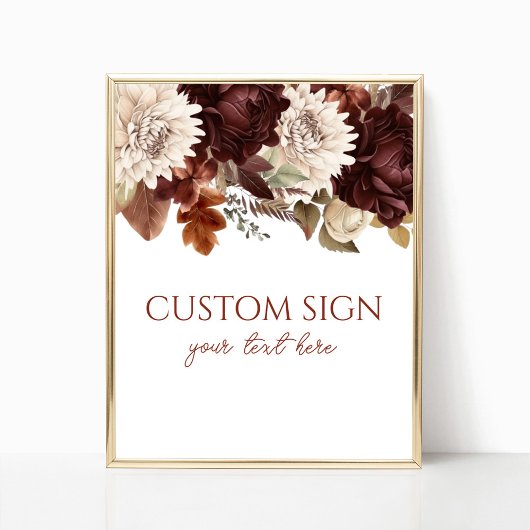 Donkerbruine Bourgogne Bloemen Custom Party Sign Poster