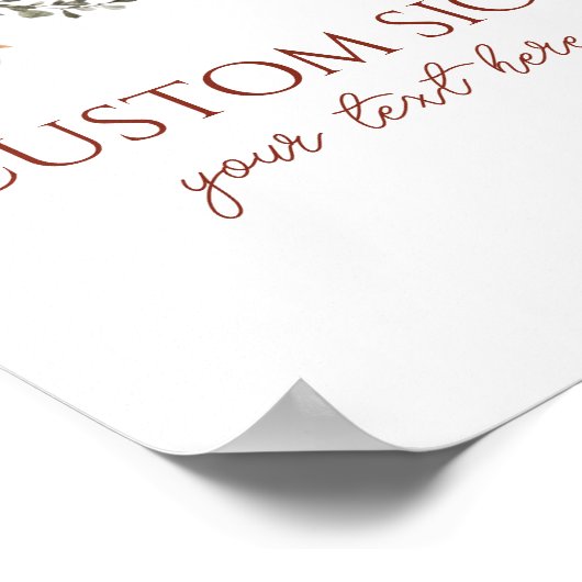 Donkerbruine Bourgogne Bloemen Custom Party Sign Poster (Hoek)