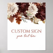 Donkerbruine Bourgogne Bloemen Custom Party Sign Poster (Voorkant)