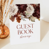 Donkerbruine Bourgogne Bloemen Guest Book Party Reclamebord Met Voetstuk