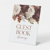 Donkerbruine Bourgogne Bloemen Guest Book Party Reclamebord Met Voetstuk (Voorkant)