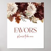 Donkerbruine Bourgogne Floral Party Favors Sign Poster (Voorkant)