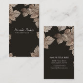 Donkerbruine & bronzen bladeren Rustieke Glam Cust Visitekaartje (Voorkant / Achterkant)