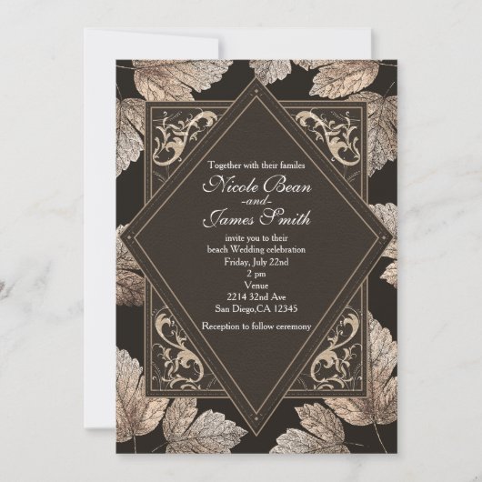 Donkerbruine & bronzen bladeren rustieke herfst ui kaart (Voorkant)