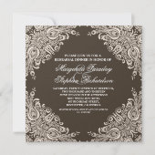 Donkerbruine Damask repetitie Diner Uitnodigen Kaart (Voorkant)