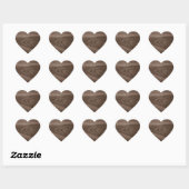 Donkerbruine eiken houtnerf afbeelding hart gevorm sticker (Vel)