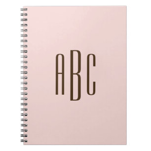 Donkerbruine en blush eenvoudige drieletter-monogr notitieboek