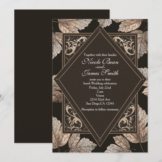 Donkerbruine en bronzen bladeren rustieke herfst u kaart (Voorkant / Achterkant)