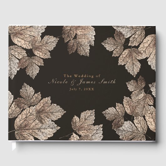 Donkerbruine en bronzen bladeren rustige herfsttro gastenboek (Voorkant)