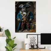 Donkerbruine Franse Bulldog Blue Pirate Poster (Thuiskantoor)