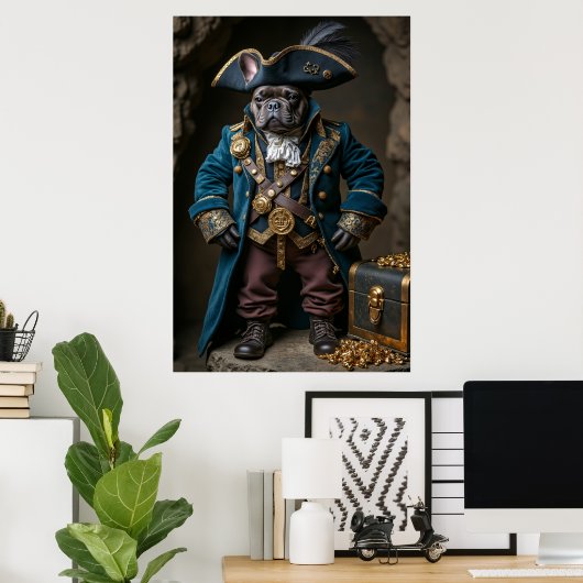 Donkerbruine Franse Bulldog Blue Pirate Poster (Thuiskantoor)