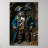 Donkerbruine Franse Bulldog Blue Pirate Poster (Voorkant)