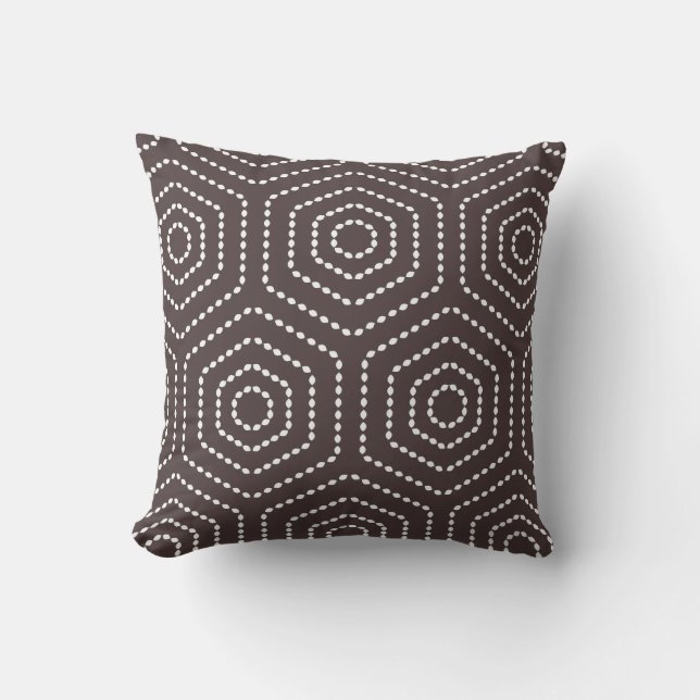 Donkerbruine geometrische patroon kussen (Voorkant)
