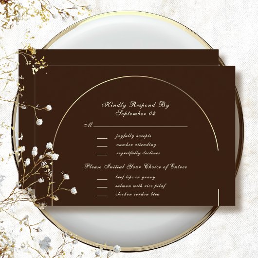Donkerbruine gouden boogframe menu selectie RSVP