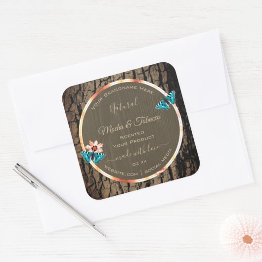 Donkerbruine houten korrels, vlekvaten vierkante sticker (Envelop)