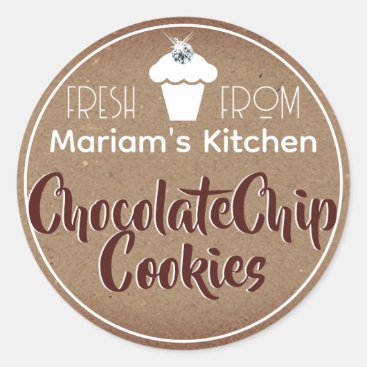 donkerbruine kraftpapier, koekjesbakkerijlabel ronde sticker (Voorkant)