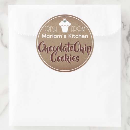  donkerbruine kraftpapier, koekjesbakkerijlabel ronde sticker (Tas)
