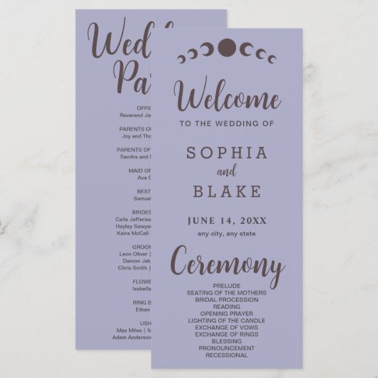 Donkerbruine Maan Fases Zilveren Huwelijksprogramm (Voorkant / Achterkant)