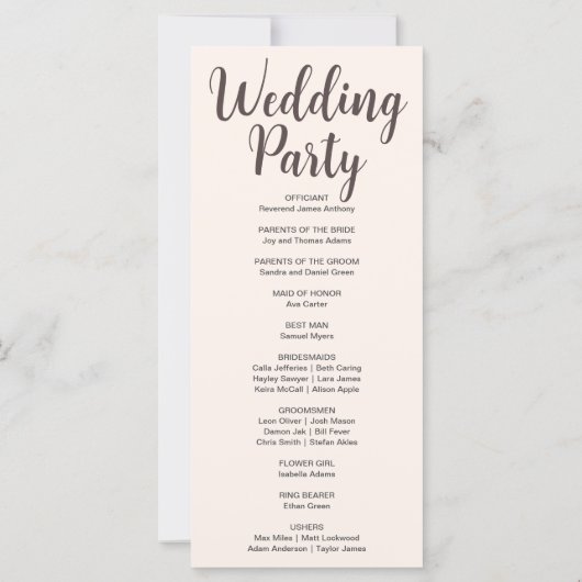 Donkerbruine Maan Phases Seashell bruiloft program (Achterkant)