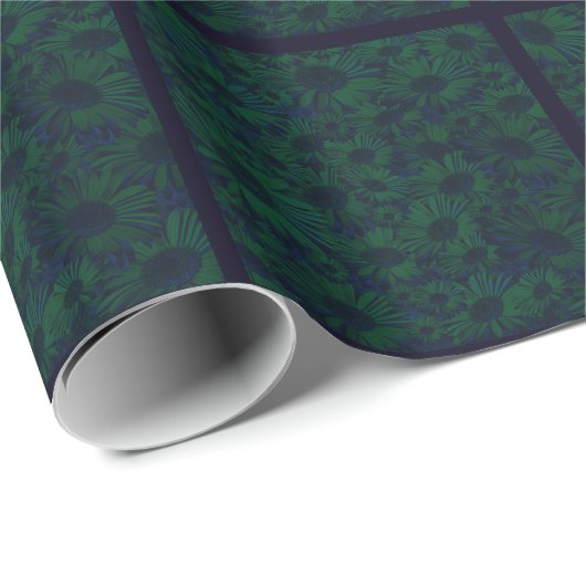 Donkerbruine marinesolf Blauwe Groene Floral Wrapp Cadeaupapier (Rol Hoek)