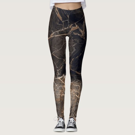 Donkerbruine marmeren gouden aderen leggings (Voorkant)