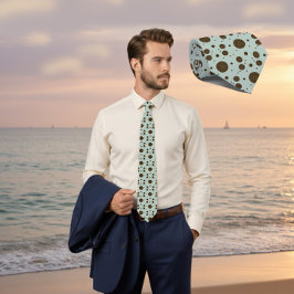 Donkerbruine micro bloem sage groene stropdas