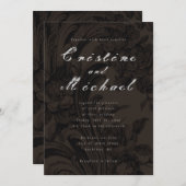 Donkerbruine ornamental elegant script bruiloft kaart (Voorkant / Achterkant)