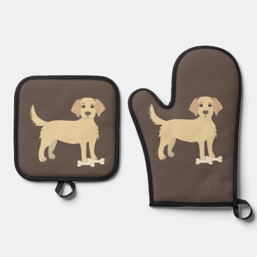 Donkerbruine Ovenwanthouder & Pothouder met Geel L Ovenwant & Pannenlap Set (Voorkant)