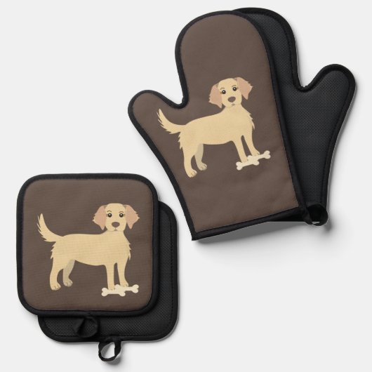 Donkerbruine Ovenwanthouder & Pothouder met Geel L Ovenwant & Pannenlap Set (Voorkant / Achterkant)