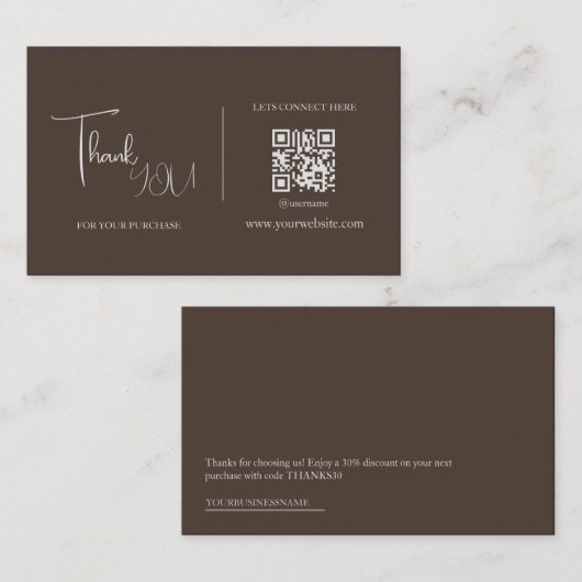 Donkerbruine QR-code Dank u Kaartkortingscode Visitekaartje (Voorkant / Achterkant)