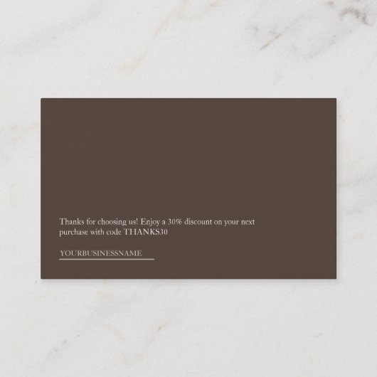 Donkerbruine QR-code Dank u Kaartkortingscode Visitekaartje (Achterkant)