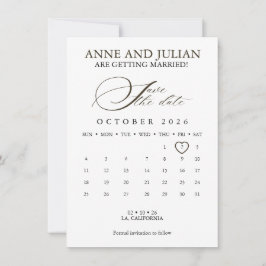 Donkerbruine Save the date kaart kalender & foto