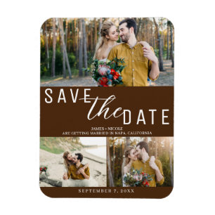 Donkerbruine Save the Date Trouw 3 foto's Magneet