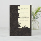 Donkerbruine sierbloem Victoriaans bruiloft Kaart (Staand voorkant)