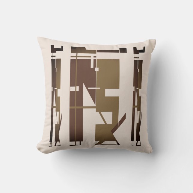 Donkerbruine taupe op Beige Tribal Art Mozaïek Kussen (Voorkant)