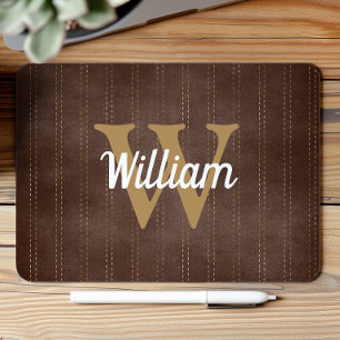 Donkerbruine vintage pinstrip retro tan monogram muismat