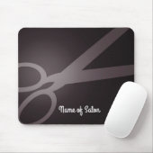 Donkerbruine witte schaar kapsalon muismat (Met muis)