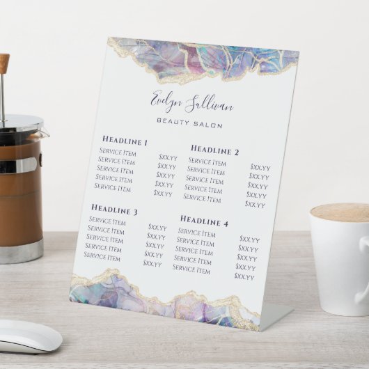 Donkerbruine zalonprijslijst voetafdruk reclamebord met voetstuk (Insitu)