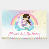 Donkerbruine Zeemeermin Eenhoorn Zwembad Verjaarda Spandoek (Horizontaal)