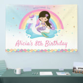 Donkerbruine Zeemeermin Eenhoorn Zwembad Verjaarda Spandoek (Beurs)