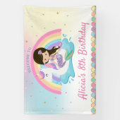 Donkerbruine Zeemeermin Eenhoorn Zwembad Verjaarda Spandoek (Verticaal)