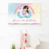 Donkerbruine Zeemeermin Eenhoorn Zwembad Verjaarda Spandoek (Insitu)