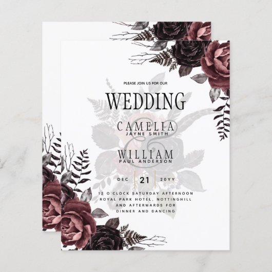 Donkerbruine zwarte Rozen bruiloft Herfst winter (Voorkant / Achterkant)