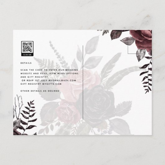 Donkerbruine zwarte Rozen bruiloft Herfst winter Briefkaart (Achterkant)