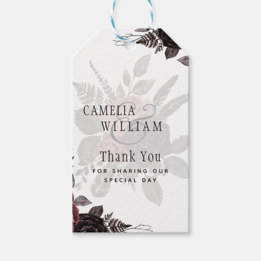 Donkerbruine zwarte Rozen bruiloft Herfst winter Cadeaulabel (Voorkant)