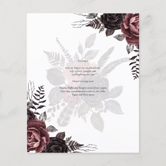 Donkerbruine zwarte Rozen bruiloft Herfst winter Flyer (Achterkant)