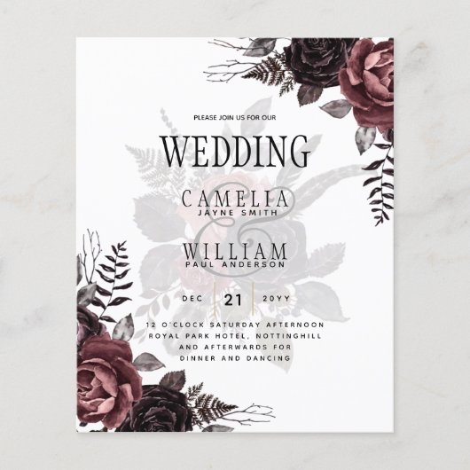 Donkerbruine zwarte Rozen bruiloft Herfst winter Flyer (Voorkant)