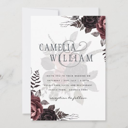 Donkerbruine zwarte Rozen bruiloft Herfst winter Kaart (Voorkant)